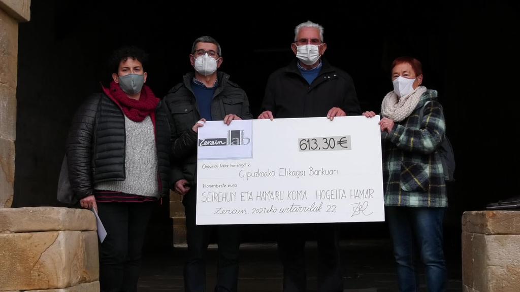 Zeraingo Olentzero solidarioa ekintzan bildutako 613 euro Gipuzkoako Elikagaien Bankura bideratuko dituzte
