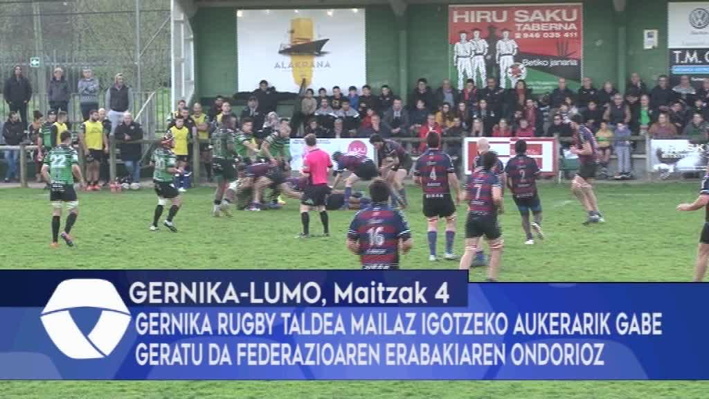 Gernika Rugby Taldea mailaz igotzeko aukerarik gabe beratu da federazioaren erabakiaren ondorioz