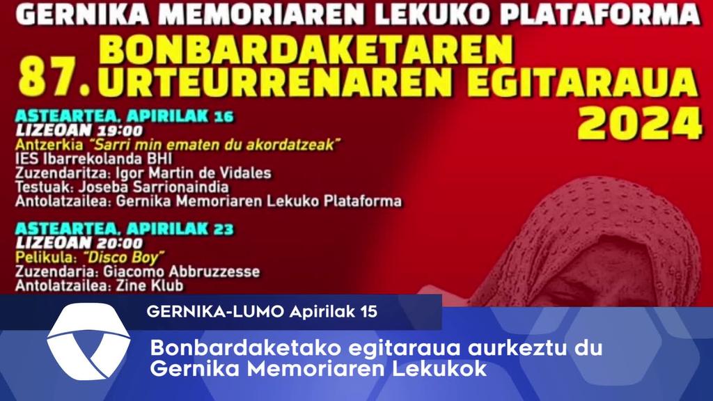 Bonbardaketaren urteurren egitaraua aurkeztu du Gernika Memoriaren Lekukok